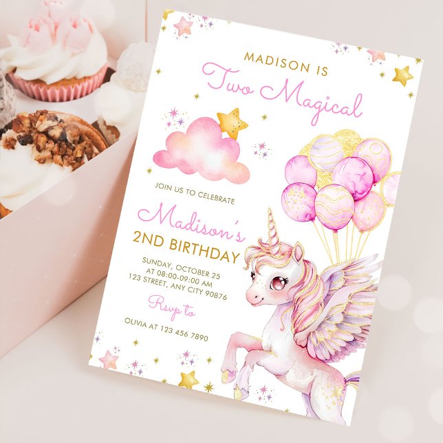 Unicorn Two Magical Pastel 2nd Birthday Invitation (Creator Uploaded)