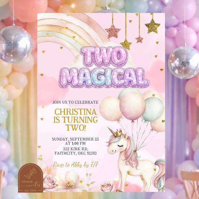 Unicorn Two Magical Pastel Birthday Invitation (Creator Uploaded)