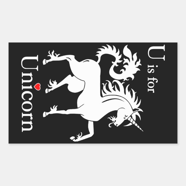 Unicorn, U is for Unicorn flash card Rectangular Sticker (Front)