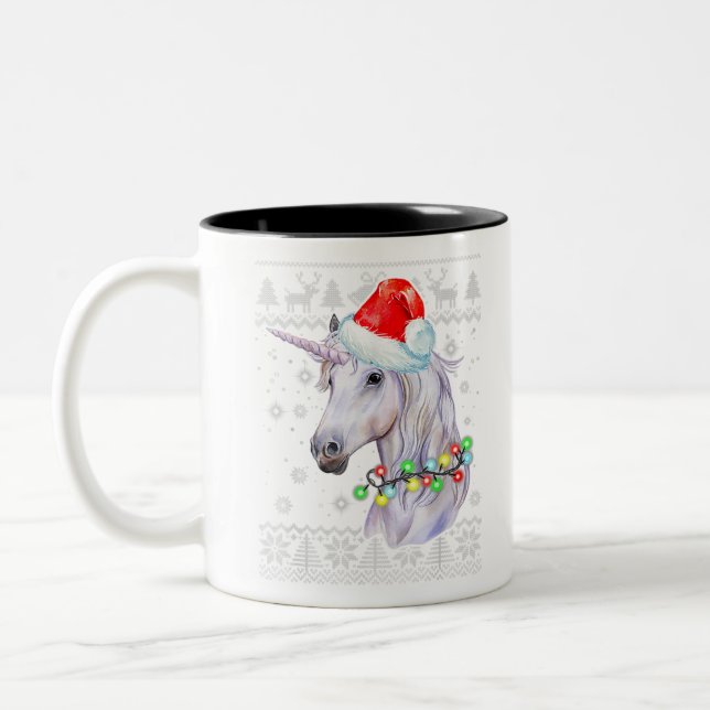 Unicorn ugly christmas christmas pajama xmas s Two-Tone coffee mug (Left)