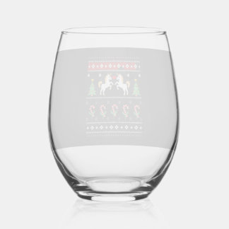 Unicorn Ugly Christmas Sweater Party T-Shirt (1) Stemless Wine Glass