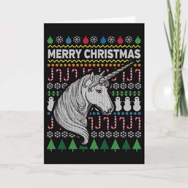 Unicorn Ugly Christmas Sweater Wildlife Series Holiday Card (Front)