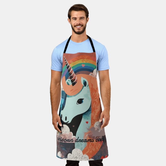 Unicorn under Rainbow & Among Hearts Apron (Worn)