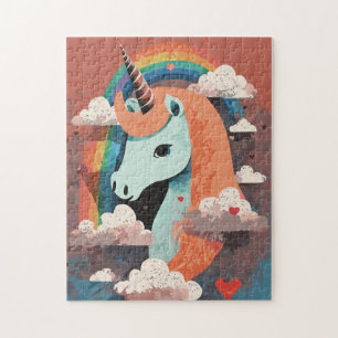 Unicorn under Rainbow & Among Hearts Jigsaw Puzzle