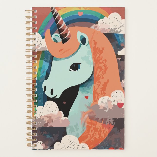 Unicorn under Rainbow & Among Hearts Planner (Front)