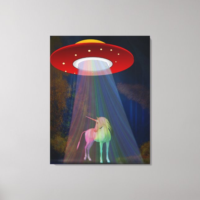 Unicorn Under UFO Rainbow Beam at Night, ZKoA Canvas Print (Front)