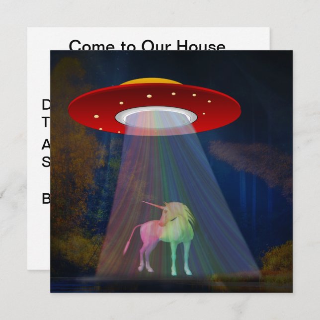 Unicorn Under UFO Rainbow Beam at Night, ZKoA Invitation (Front/Back)