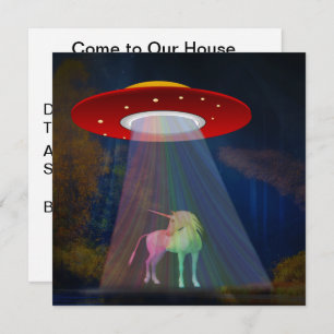 Unicorn Under UFO Rainbow Beam at Night, ZKoA Invitation