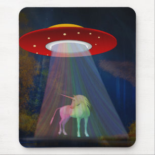 Unicorn Under UFO Rainbow Beam at Night, ZKoA Mouse Mat