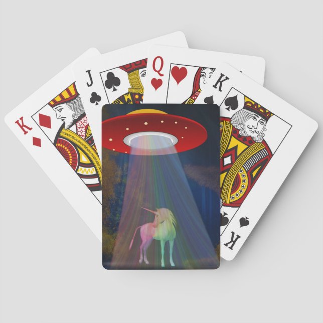 Unicorn Under UFO Rainbow Beam at Night, ZKoA Playing Cards (Back)