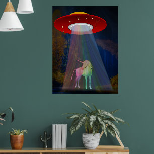 Unicorn Under UFO Rainbow Beam at Night, ZKoA Poster