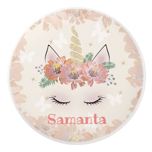 Unicorn, Unicorn Face, personalised Ceramic Knob (Front)