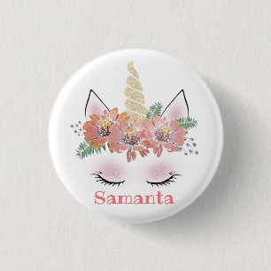Unicorn, Unicorn Face, personalised, girly, floral 3 Cm Round Badge