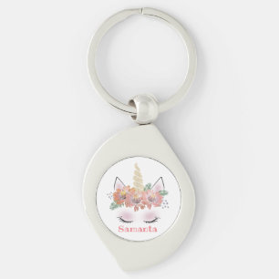 Unicorn, Unicorn Face, personalised, girly, floral Key Ring