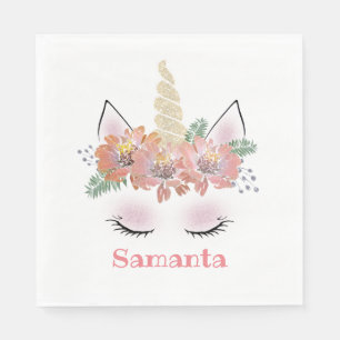 Unicorn, Unicorn Face, personalised, girly, floral Napkin