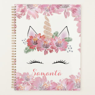 Unicorn, Unicorn Face, personalised, girly, floral Planner