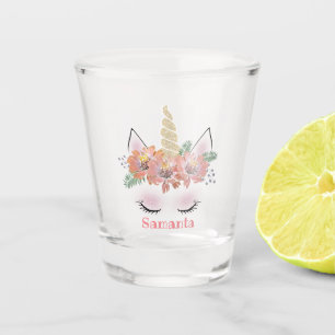 Unicorn, Unicorn Face, personalised, girly, floral Shot Glass