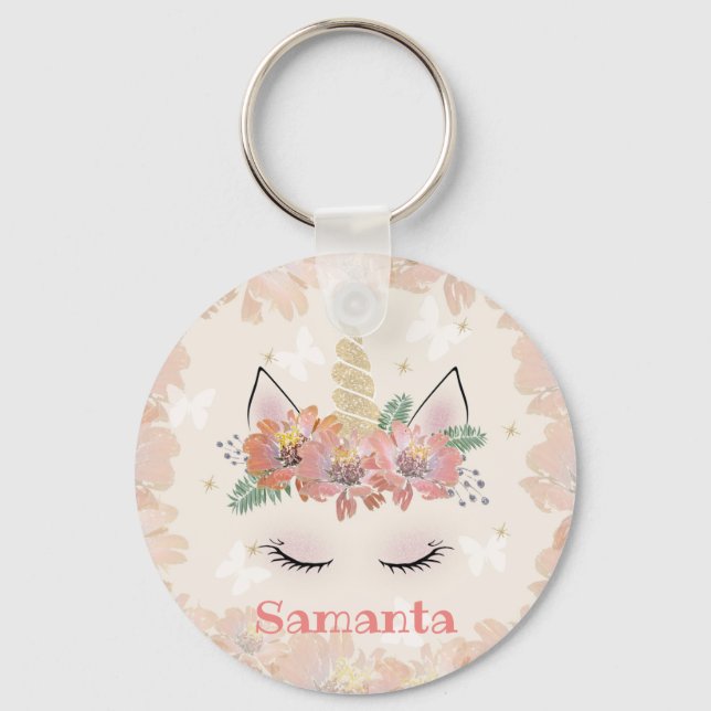 Unicorn, Unicorn Face, personalised Key Ring (Front)
