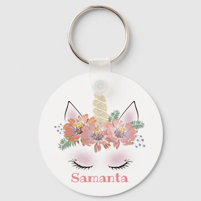 Unicorn, Unicorn Face, personalised Key Ring (Front)