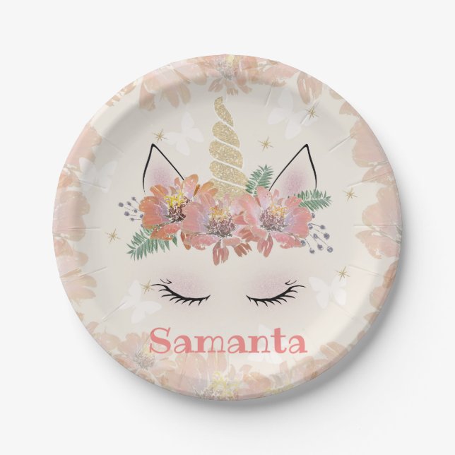 Unicorn, Unicorn Face, personalised Paper Plate (Front)
