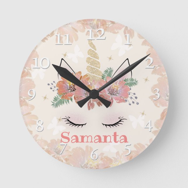 Unicorn, Unicorn Face, personalised Round Clock (Front)