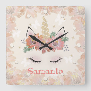 Unicorn, Unicorn Face, personalised Square Wall Clock