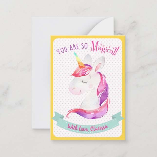 Unicorn Valentines Day Card Kids Classroom School (Front)