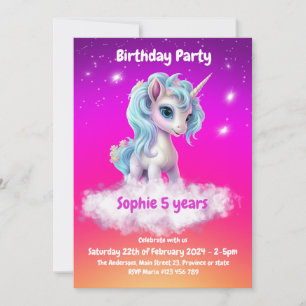 Unicorn Vibrant orange,pink,purple birthday party Invitation