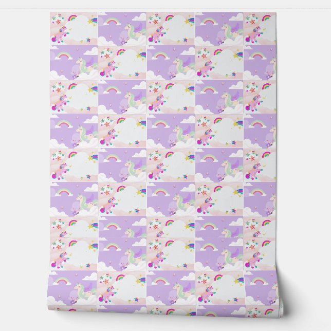 unicorn wallpaper in rose pink fuchia wallpaper (Unrolling)