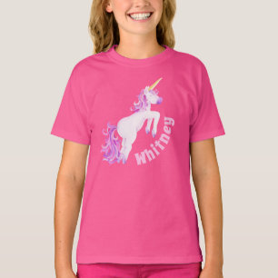 Unicorn watercolor art personalised name t-shirt