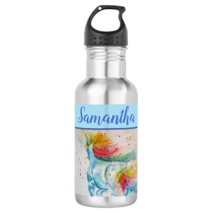 Unicorn Watercolor cute Whimsical Girls Name Art 532 Ml Water Bottle