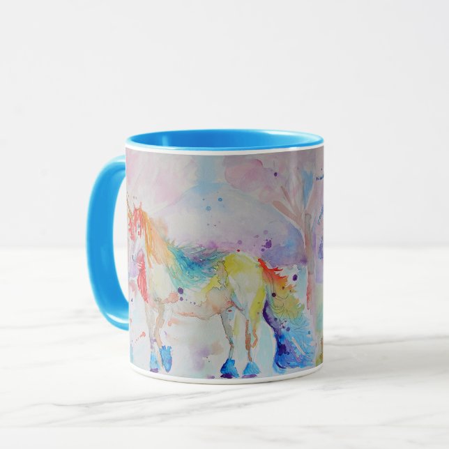 Unicorn Watercolor Girls Ladies Mug Blue (Front Left)