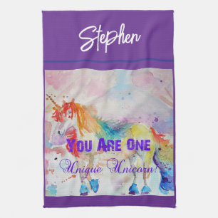 Unicorn Watercolor Mens Purple Funny Tea Towel