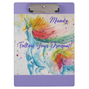 Unicorn Watercolor Painting Girls Name Notebook Clipboard