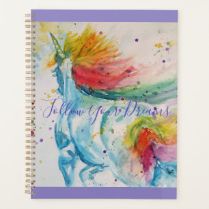 Unicorn Watercolor Painting Rainbow Girls Bag Planner