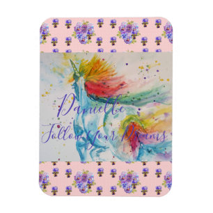 Unicorn Watercolor Pink Floral Girls Name Blanket Magnet