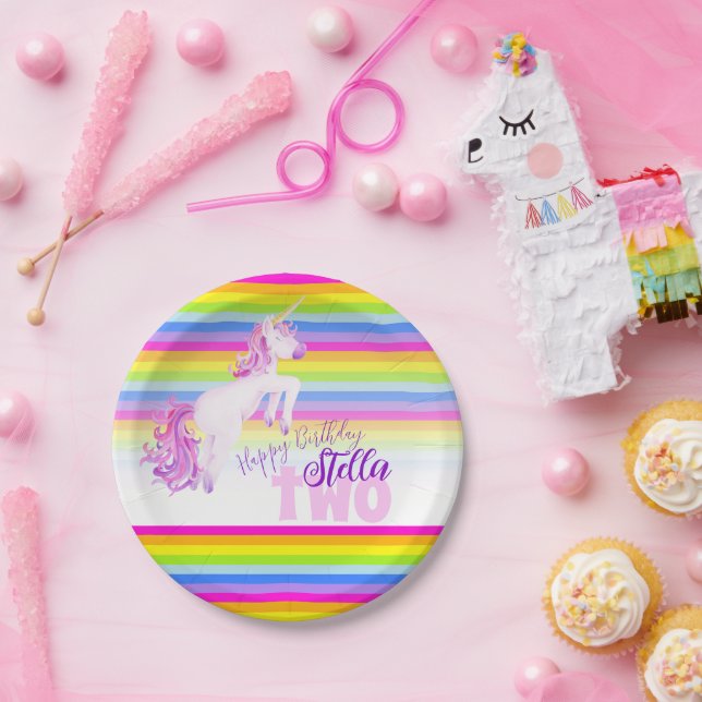 Unicorn watercolor rainbow birthday name plates (Party)
