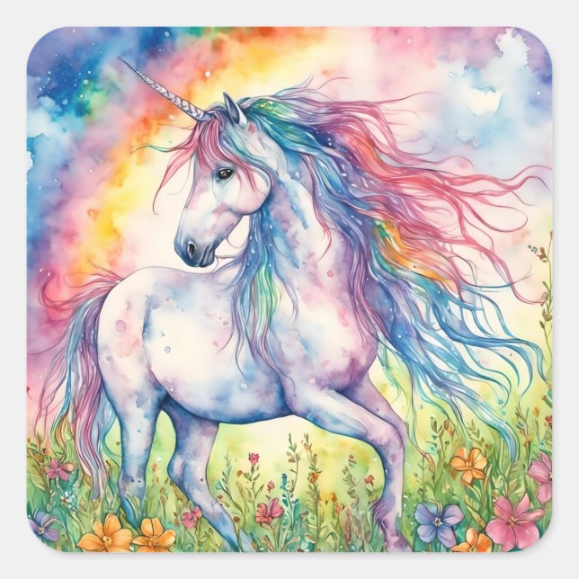 Unicorn Watercolor Square Sticker (Front)