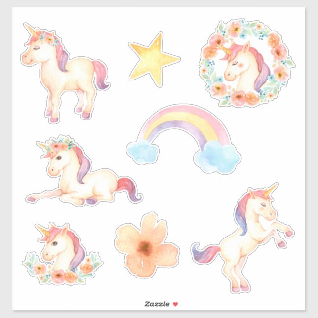 Unicorn Watercolor Stickers (Sheet)