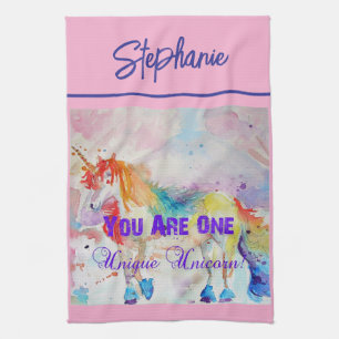 Unicorn Watercolor Womens Pale Pink Tea Towel