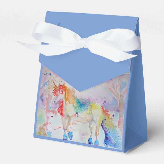 Unicorn Watercolour Birthday Party Cake Favor Box (Front Side)