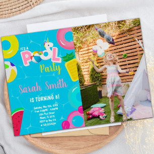 Unicorn watermelon Pool Birthday Invitations photo