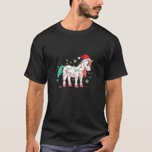 Unicorn Wearing Santa Hat Snowflakes Christmas Lig T-Shirt
