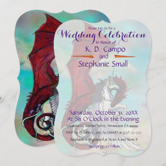 Unicorn Wedding Celebration Invitation Dragon Red