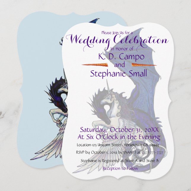Unicorn Wedding Celebration Invitation Dragon Red (Front/Back)