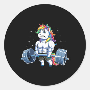 Unicorn Weightlifting Deadlift Fitness Gym Men Wom Classic Round Sticker