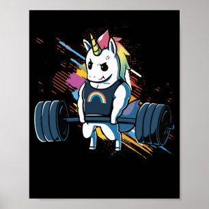 Unicorn Weightlifting Fitness Deadlift Rainbow Poster