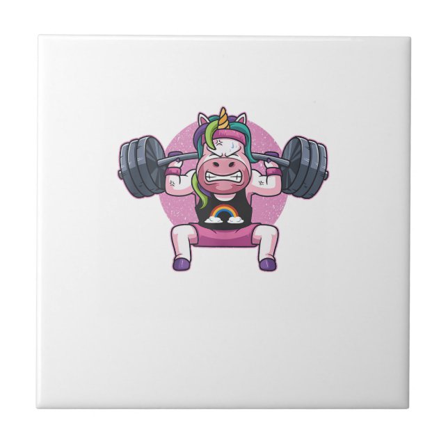 Unicorn Weightlifting Squat Fitness Workout Gym Gi Tile (Front)