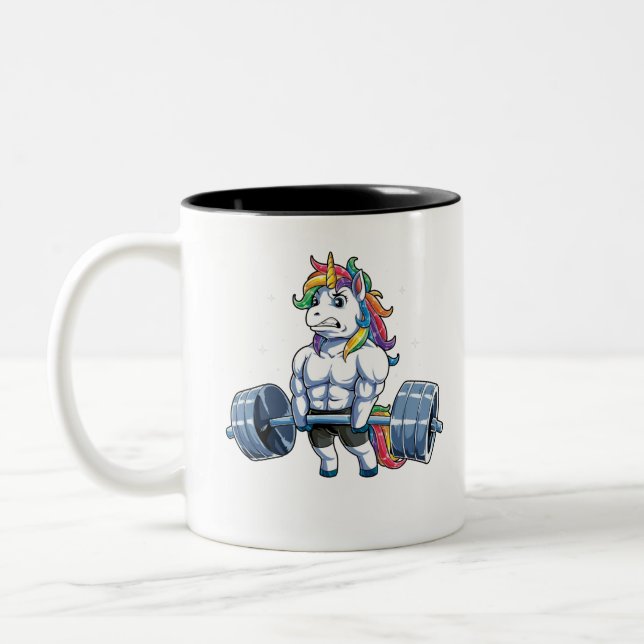 Unicorn Weightlifting T shirt Fitness Gym Deadlift Two-Tone Coffee Mug (Left)