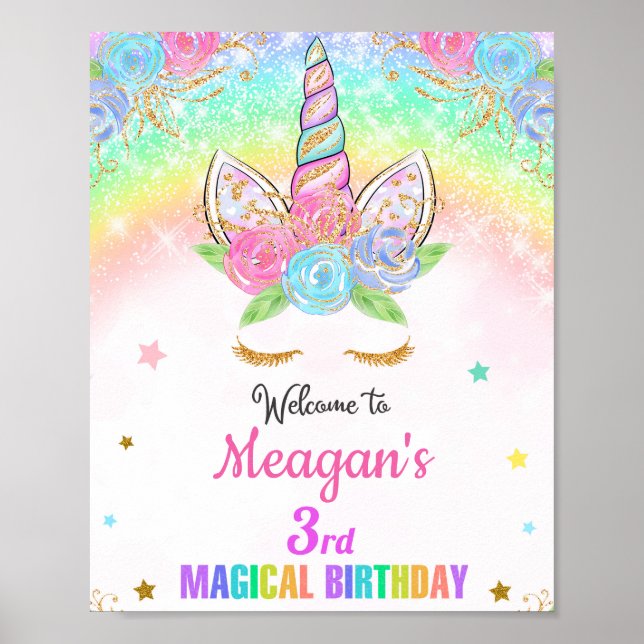 Unicorn welcome party sign Magical unicorn poster (Front)